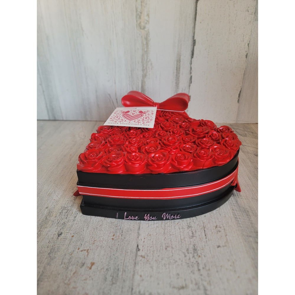 Faux chocolate Valentine rose figurine heart shaped statue  box home decor red